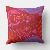 バレンタインピンク赤いハート好きタイポフィー クッション (裏面)