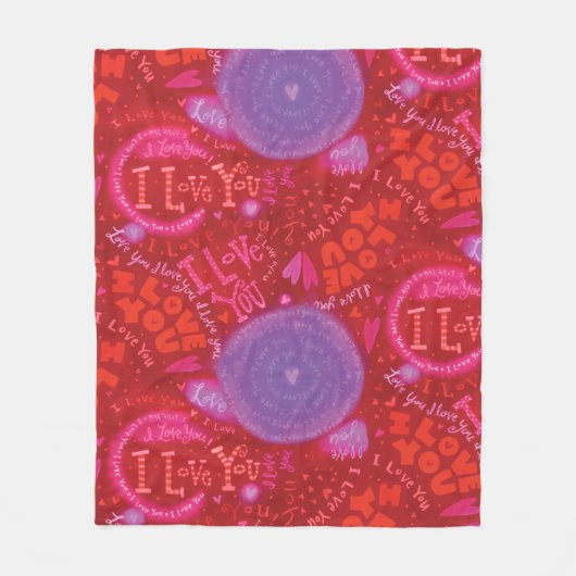 バレンタインピンク赤いハート私はあなたを愛するタイポグラフィ フリースブランケット (正面)