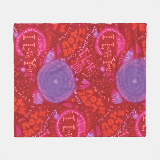 バレンタインピンク赤いハート私はあなたを愛するタイポグラフィ フリースブランケット (正面(横))