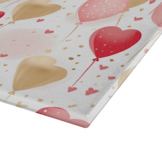 バレンタインピンク赤と金ゴールドハートバルーン カッティングボード (角)