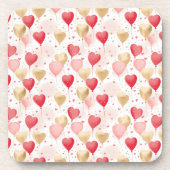 バレンタインピンク赤と金ゴールドハートバルーン コースター (正面)