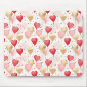 バレンタインピンク赤と金ゴールドハートバルーン マウスパッド (正面)