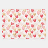 バレンタインピンク赤と金ゴールドハートバルーン ラッピングペーパーシート (正面)