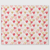 バレンタインピンク赤と金ゴールドハートバルーン ラッピングペーパー (フラット)