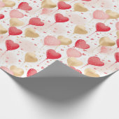 バレンタインピンク赤と金ゴールドハートバルーン ラッピングペーパー (角)