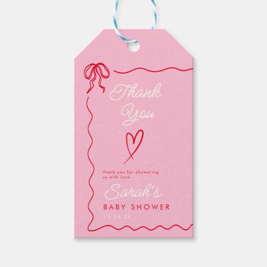 バレンタインピンク赤ベビーシャワー歓迎サイン ギフトタグ (正面)