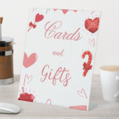 バレンタインピンク&赤いハートカードとギフトサイン 台座サイン (インサイチュ)