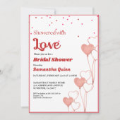 バレンタインピンク&赤いハートブライダルシャワー 招待状 (正面)