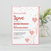 バレンタインピンク&赤いハートブライダルシャワー 招待状 (スタンド正面)