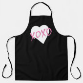 バレンタインピンクXOXOキスハグスホワイトハートブラック エプロン (正面)
