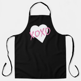 バレンタインピンクXOXOキスハグスホワイトハートブラック エプロン
