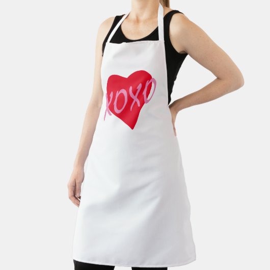 バレンタインピンクXOXOキスハグ赤いハート モダン エプロン (インサイチュ)