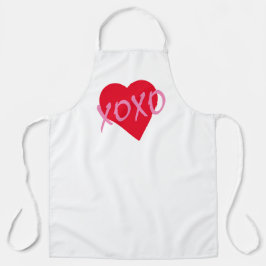 バレンタインピンクXOXOキスハグ赤いハート モダン エプロン