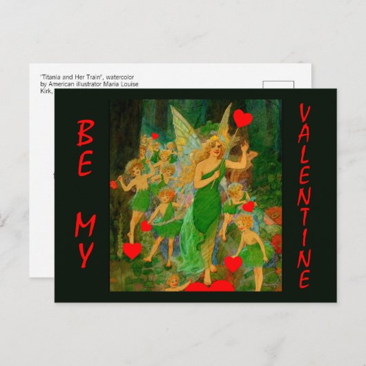バレンタインフェアリーランドクイーンチタニア赤いハートキューピッド ポストカード (正面/裏面)