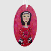 バレンタインフォークアートレディハート黒猫ラブ オーナメント (正面)