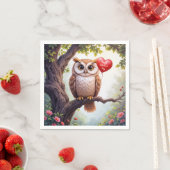 バレンタインフクロウ赤いハート風船 スタンダードカクテルナプキン (インサイチュ)