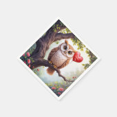 バレンタインフクロウ赤いハート風船 スタンダードカクテルナプキン (角)