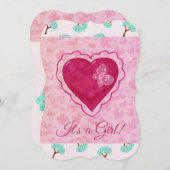 バレンタインフラズカワイイベビーブライダルシャワー 招待状 (正面/裏面)