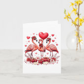 バレンタインフラミンゴピンク動物ハートハッピー バレンタ カード (黄色い花)