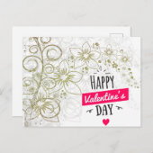 バレンタインフラワーアート白黒 ポストカード (正面/裏面)