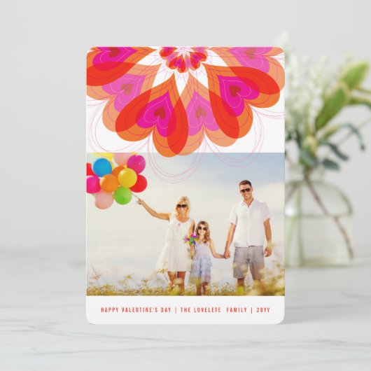 バレンタインフラワーラブピンクスイートハートズシック写真 シーズンカード (スタンド正面)