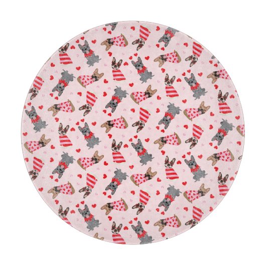 バレンタインフランスのブルドッグ カッティングボード (正面)