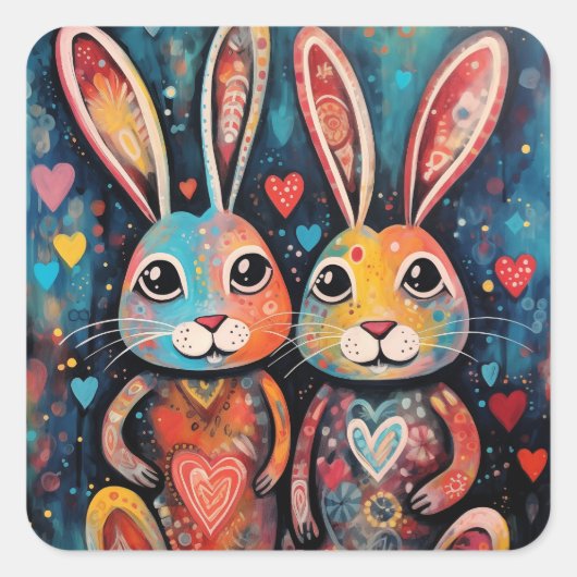 バレンタインフレンズバンニーズ長い耳ハート スクエアシール (正面)