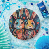 バレンタインフレンズバンニーズ長い耳ハート ペーパープレート (パーティー)