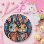 バレンタインフレンズバンニーズ長い耳ハート ペーパープレート (パーティー)