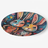 バレンタインフレンズバンニーズ長い耳ハート ペーパープレート (アングル)