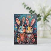 バレンタインフレンズバンニーズ長い耳ハート ポストカード (スタンド正面)