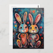 バレンタインフレンズバンニーズ長い耳ハート ポストカード (正面/裏面)