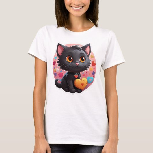 バレンタインブラックの子猫 Tシャツ (正面)