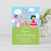 バレンタインブラックヘアプリンセスユニコーン誕生日 招待状 (スタンド正面)