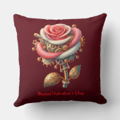 バレンタインブルガンディピンクホワイトスチームパンクバラ クッション (裏面)