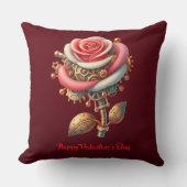 バレンタインブルガンディピンクホワイトスチームパンクバラ クッション (正面)