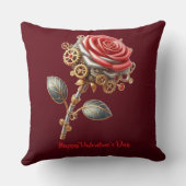 バレンタインブルガンディピンクホワイトスチームパンクバラ クッション (裏面)