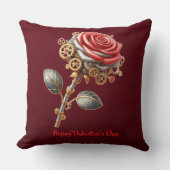 バレンタインブルガンディピンクホワイトスチームパンクバラ クッション (正面)