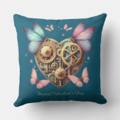 バレンタインブルーパープルバタフライスチームパンクハート クッション (裏面)