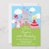 バレンタインブロンドヘアプリンセスユニコーン誕生日 招待状 (正面)