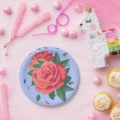 バレンタインプレートピンクのバラon薄紫 ペーパープレート (パーティー)