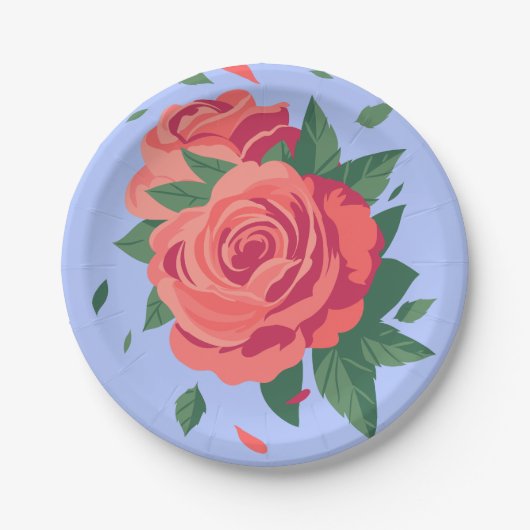 バレンタインプレートピンクのバラon薄紫 ペーパープレート (正面)