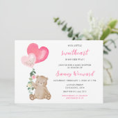バレンタインベアーピンクハート赤ちゃんシャワー 招待状 (スタンド正面)