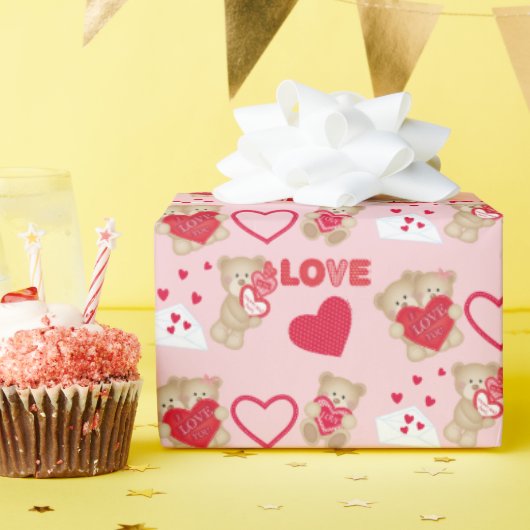 バレンタインベア30インチx 6足ラッピング紙 ラッピングペーパー (誕生日パーティー)