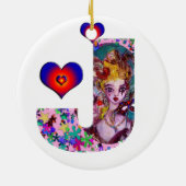 バレンタインベネチアンマスカレードモノグラムJレター セラミックオーナメント (裏面)