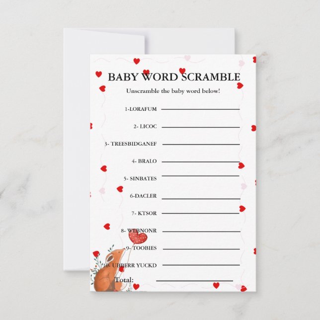 バレンタインベビーの単語スクランブル赤ちゃんシャワーゲーム (正面)