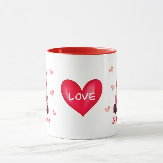バレンタインベミーグノミーピンク格言グリッターハート マグカップ (中央)