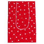 バレンタインホワイトオン赤いハートパターン ミディアムペーパーバッグ (裏面)