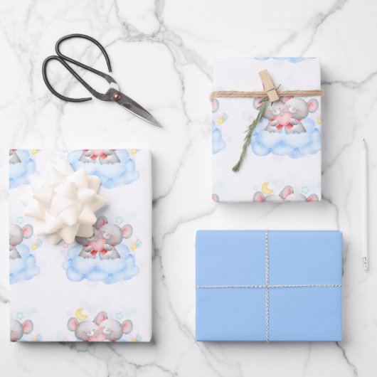 バレンタインボーイカワイイベビーネズミ ラッピングペーパーシート (正面)