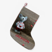 バレンタインマウスとハートオンカントリー素朴ウッド スモールクリスマスストッキング (正面 (吊り時))